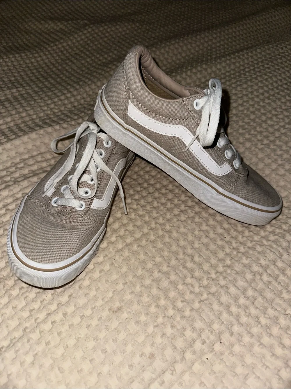 Vans Taupe Canvas Low-Top Sneakers with White Stripe